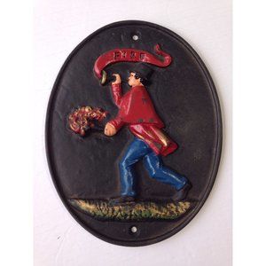 Vintage Cast Iron Plaque Fire Sign Firefighter Fireman Wall Hanging by Wilton